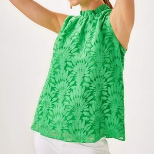 Lilly Pulitzer Toyla Top Bow Neck Fauna Green Stacked Palm Burnout Size 00